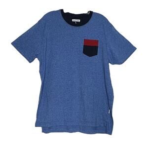 Pigeon Staple Shirt Men Large Heather Blue Contrast Chest Pocket Crewneck Casual